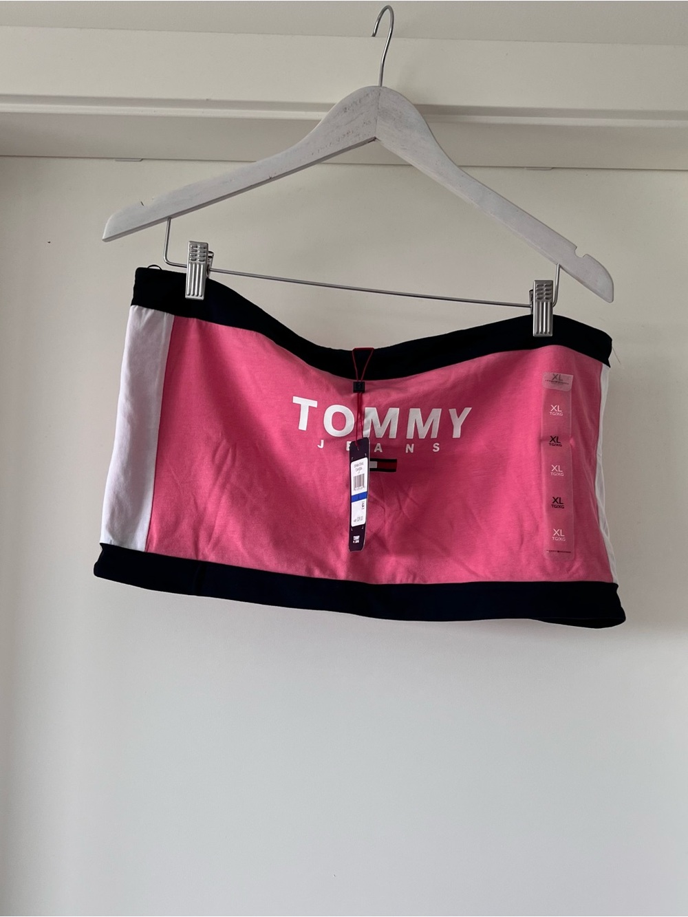 Tommy Hilfiger Pink Blue White Logo Crop Tube Top
